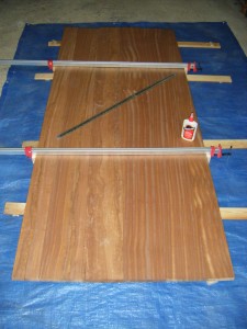 7'x3' recording studio control table in sapele. Clamping the top.